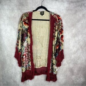 Blue Life Velvet Burnout Fringe Silk Kinomo In Red Size Small